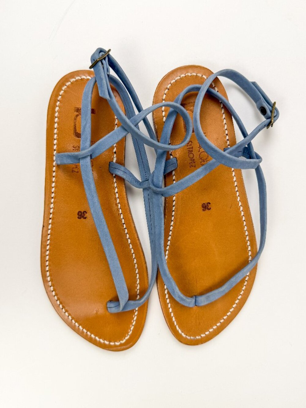 K.Jacques St. Tropez Teal Patent Leather Thong Sandals Leather Soles Women's